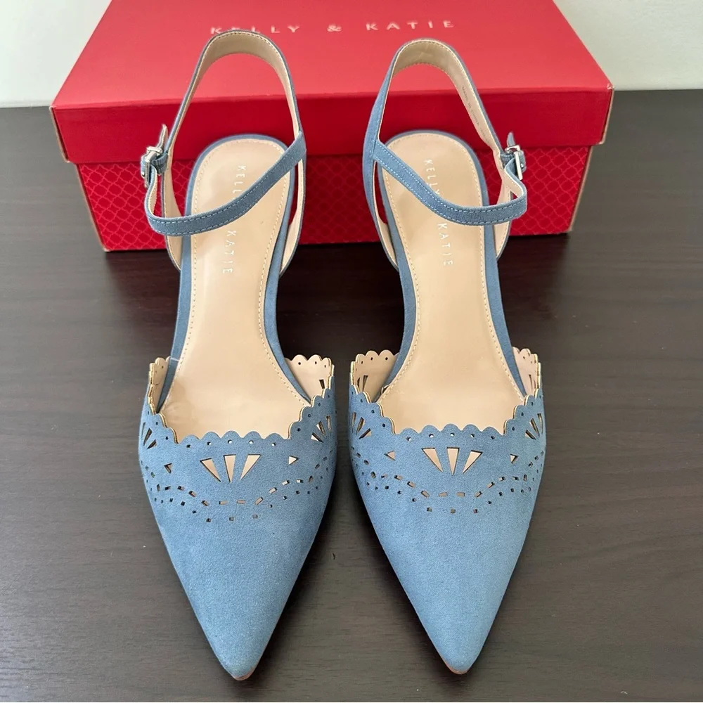 Kelly & Katie Pointed Toe Blue Microsuede Pumps, Size 10 Women's Heels New